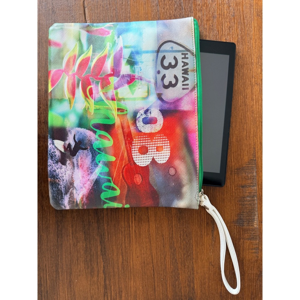 Hawaii Tropical Print Tablet Wristlet Clutch Bag Multi Color Surf Summer Size XL